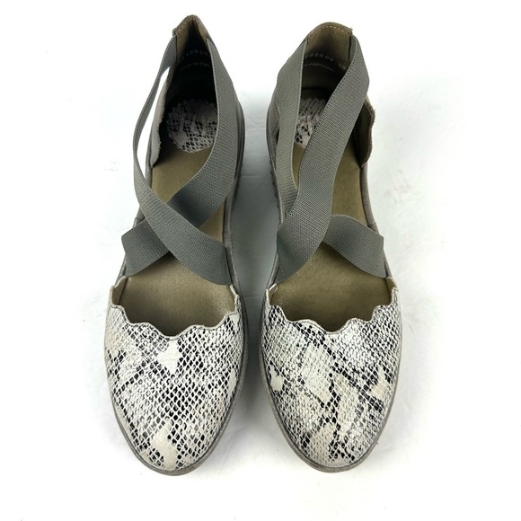 Fly London Lago Shoes 38 Gray Black Snakeskin Leather Criss Cross Ankle Strap - Picture 1 of 12